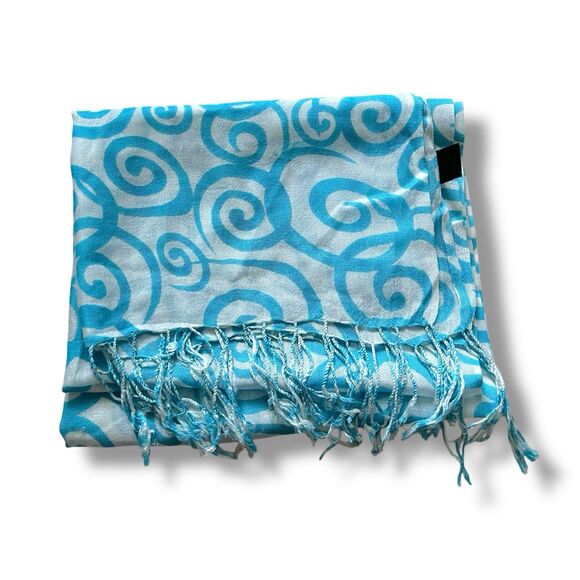 100% Rayon Blue Rectangular Scarf 69” X 21.5” Unisex Scarce - Picture 3 of 3